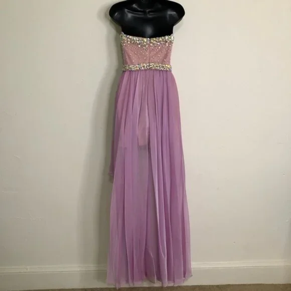 Gigi Strapless Embellished Lavender Strapless High-Low Gown- Size 2 - NWT - Picture 5 of 11